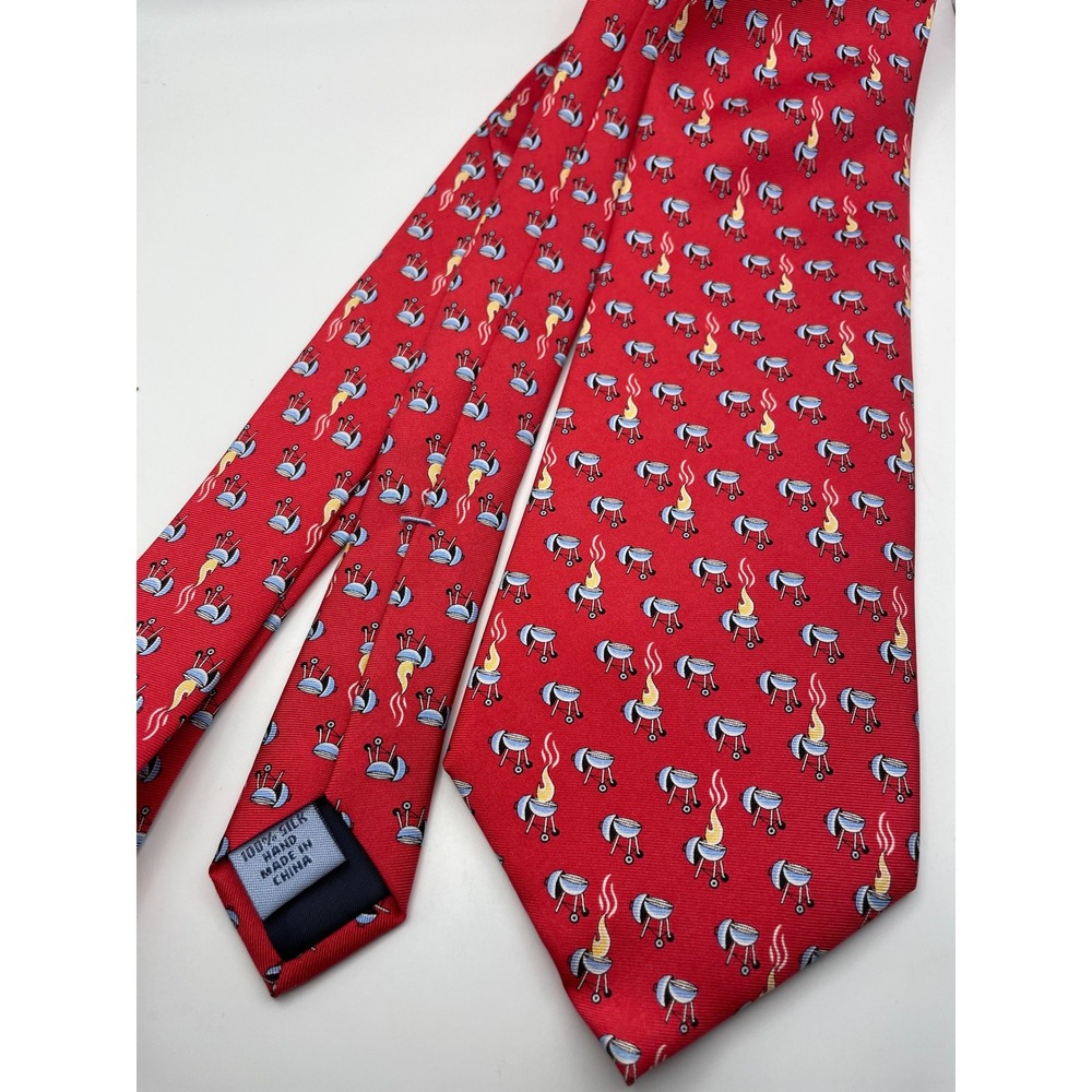 Sero Mens Red Silk BBQ Grill Novelty Tie New England Classics Handmade Necktie